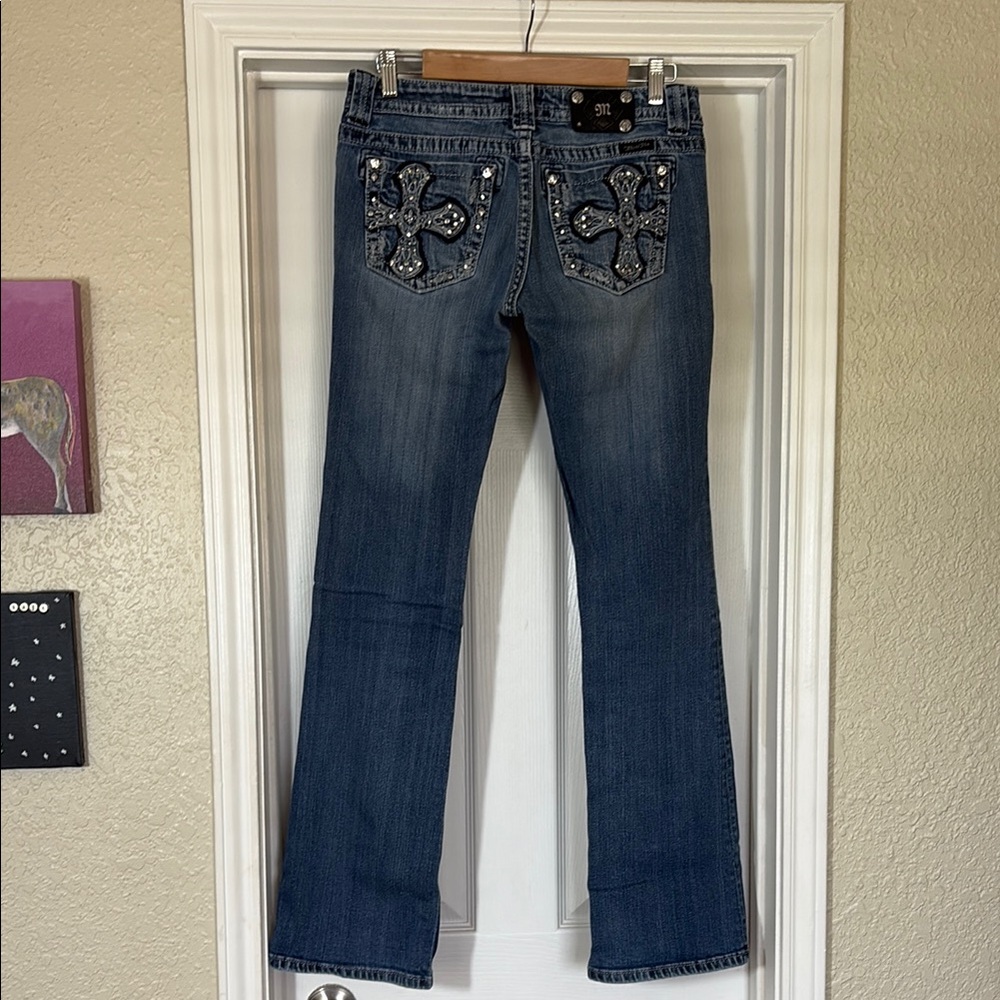 Miss Me Blue Boot Cut Jeans with Decorative Back